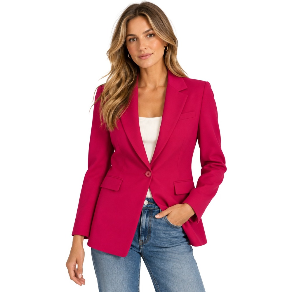 White House Black Market Blazer Womens 00 Fuscia Pink‎ Tailored Longline Preppy